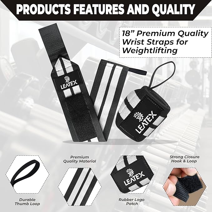 Weight Lifting Wrist Wraps 18" Wrist Support with Heavy Duty Thumb Loop - Best Gym Wrist Wraps for Powerlifting Competition, Strength Training, Bodybuilding - for Men & Women