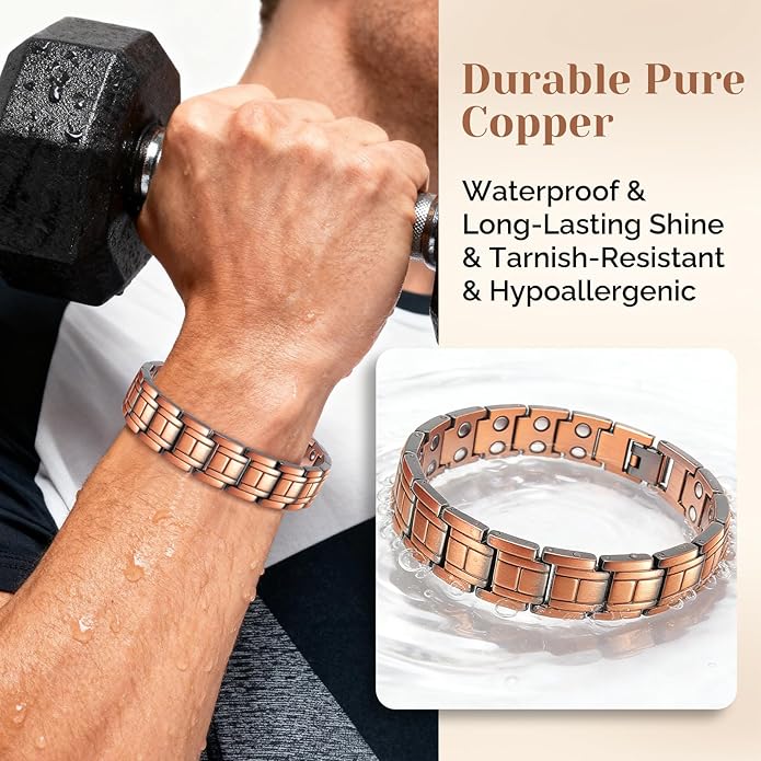 JEROOT Men's 99.99% Pure Copper Magnetic Bracelet, 3500 Gauss Magnets Adjustable with Sizing Tool
