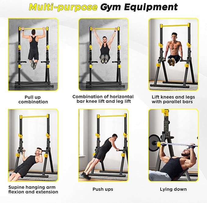 SogesHome Power Tower Dip Station Pull Up Bar for Home Gym, Adjustable & Foldable Multifunction Fitness Workout Station with Triangular Stability Design for Strength Training