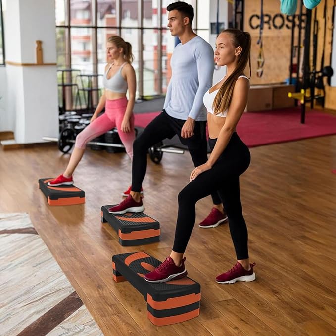 Fitvids Workout Step Aerobic Platform – 31" Exercise Step with 3 levels Adjustable Height – nan – Tangerine
