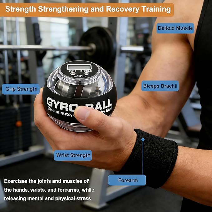 Torque Ball with Counter, Wrist Power Gyro Ball Hand Wrist Forearm Trainer and Strengthener for Exercise Joint and Muscle with Colour Light and Bag