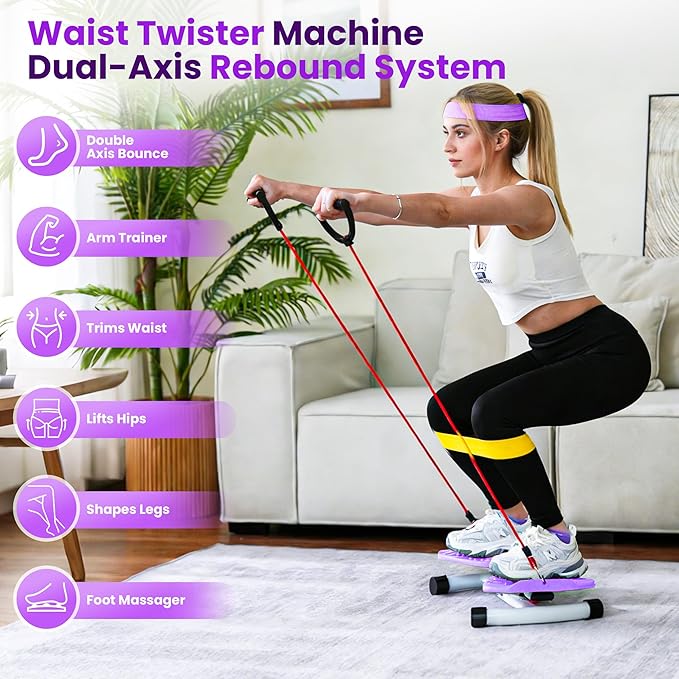 Waist Twister Machine Exercise with Digital Counter for Men and Women - Adjustable ab Twister Board for Stomach Workout - 300LB Capacity, 20dB Ultra-Quiet Noiseless Board with Extra Accessories