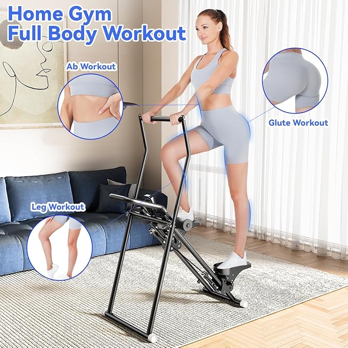 Stair Stepper & Ab Machine by SEWD, 2-in-1 Cardio Workout Equipment with Adjustable Handlebar & Large Pedals, 90% Pre-Assembled Fitness Equipment, Quickly Switch from Stepper to Abdominal Machine