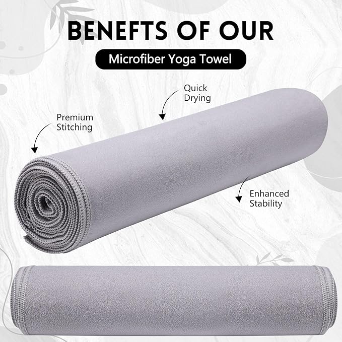 Breling 4 Pack 72" x 24" Hot Yoga Towel Non Slip Microfiber Mat Towel Sweat Absorbent Soft Pilates Mat Essentials for Hot Yoga Pilates Exercise(Light Grey)