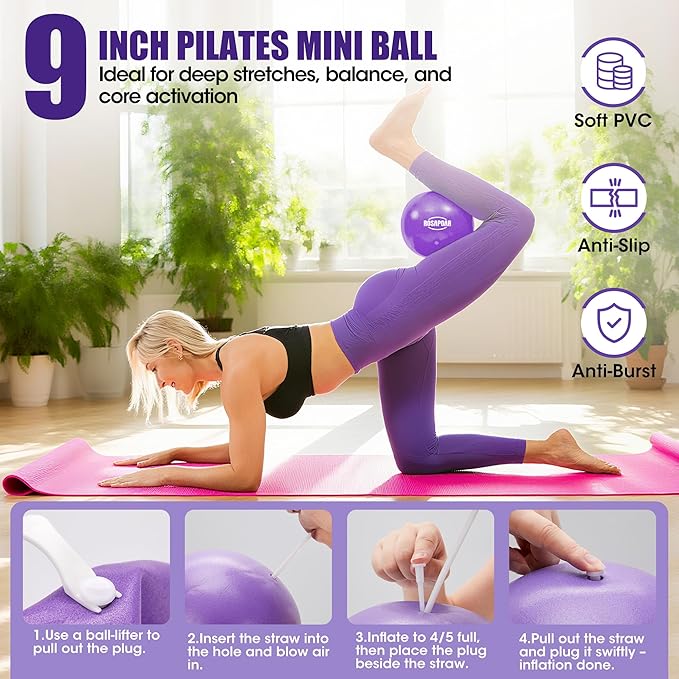 ROSAPOAR Pilates Essentials Kit for Women, Pilates Ring Set - 14" Magic Circle with Yoga Ball & Resistance Bands – Pilates Kit for Home Workouts, Toning & Core Sculpting Pilates Equipment