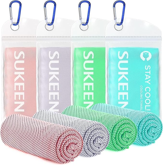 Sukeen 4 Pack Cooling Towel (40"x12") for Sweat, Quick-Drying Neck Cooling Wraps, Soft & Breathable Chilly Sports Towel for Yoga, Sport, Workout