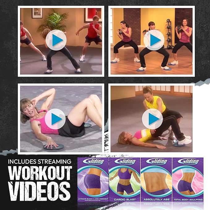 Gliding Discs for Working Out - Exercise Sliders for Carpet & Hardwood Floors 1 Pair, Authentic Workout Sliders Disc for Full Body Resistance Workout, Includes 4 Streaming Video Workouts
