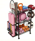 Home Gym Storage Rack, 3-Tier Dumbbell Rack with Ball Holder & Side Basket, Heavy Duty Vertical Workout Equipment Organizer for Yoga Mats, Lockable Wheels