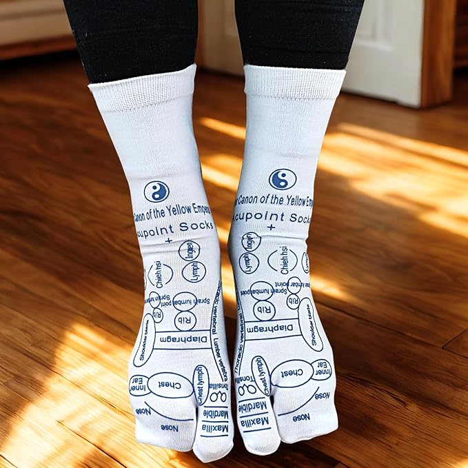 Reflexology Socks with Acupressure Massage Tools for Men and Women | Foot Pain Relief, Home Massage Therapy, Unisex Gift Idea Set of 4 (Black, Middle(7-8))