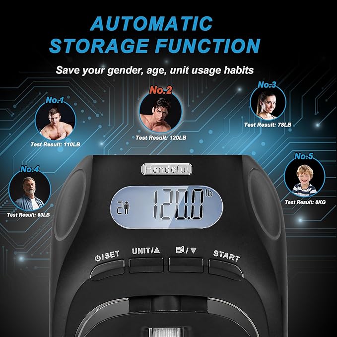 Handeful Grip Strength Tester Trainer - Dynamometer Handgrip Measurer Meter, Handheld Strengthener Exerciser for Sports, School, and Home Use (397Lbs / 180Kgs)