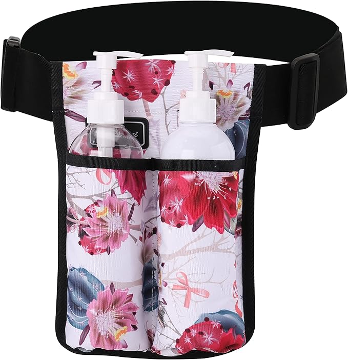 Massage Bottle Bag ，Massage Therapist Holster， Massage Lotion Holster， Massage Oil Holster，Flower color（9d2KD-Hua）