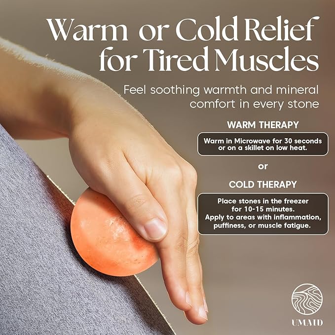 UMAID Himalayan Salt Massage Balls 6-Pack with Cotton Mesh Bag, Natural Therapy Stones for Hot & Cold Muscle Relief, Relaxation & Spa Massage, Warm in Microwave or Chill in Freezer