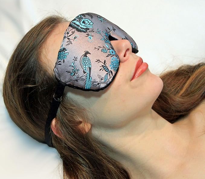 Handmade Weighted Sleep Eye Mask Yoga Pillow - Flax Seed Fill - Unscented - Birds in Paradise - TEMF-BP