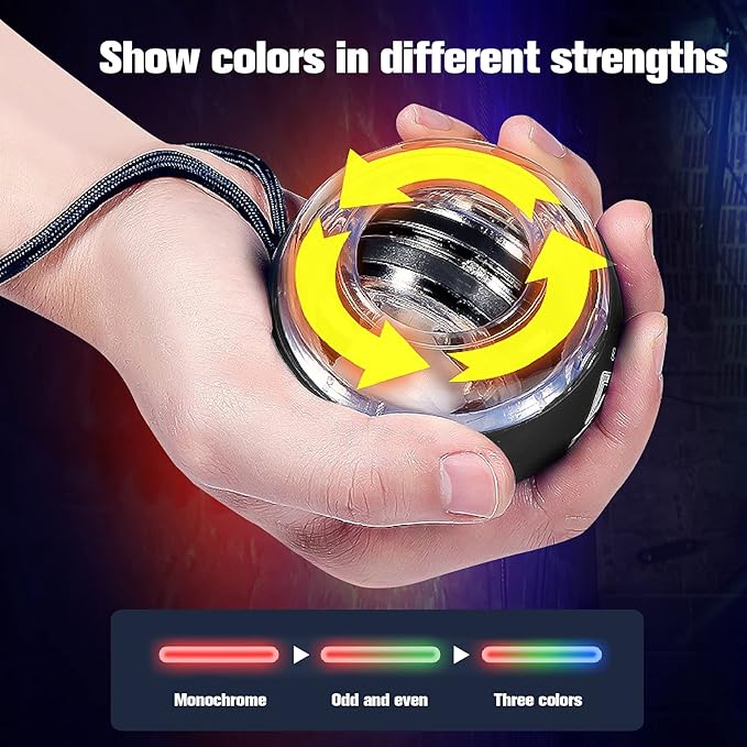 Wrist Gyro Ball and Finger Skateboard Set – Self-Starting Forearm Exerciser for Grip Strength, Hand & Finger Exerciser, No Light Black , Home Gym, Workout, Rehabilitation