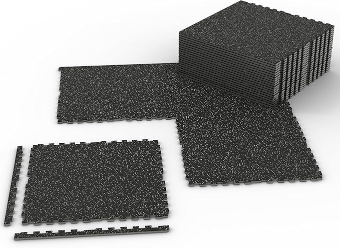 Mikolo 0.56'' Thick 12 Pcs 48 Sq Ft Gym Flooring Mats, High-Density EVA Foam with Rubber Top, Interlocking Exercise Equipment Mats for Home Gym, Protective Workout Mat