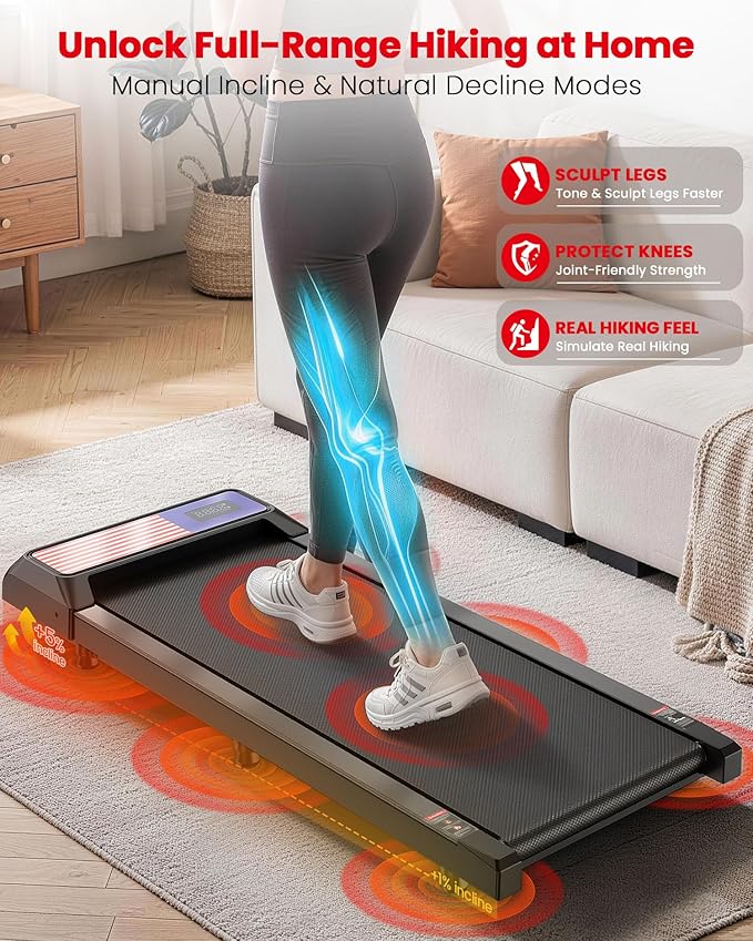 Walking Pad Treadmill with 5% Incline, Under Desk Treadmill for Home Office, 2.5HP Quiet Portable Walking Pad, 265 lbs Capacity, Compact Treadmill for Small Spaces with 15" x 35.4" Belt