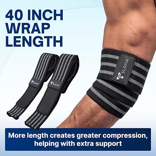 Elbow Wraps for Weightlifting – 40” Long Adjustable Compression - Elbow Sleeves Weightlifting Men with Hook-and-Loop Closure – Support for Heavy Pressing, Strength Training & Lifting Stability