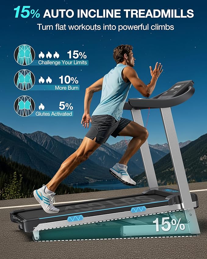 WELLFIT Treadmill with 15% Auto Incline, 400lbs Treadmills with Handlebar for Home, Voice Control Mute Remote, Under Desk Treadmill for Home Small Office, Walking Pads Work with KINOMAP Apple Health