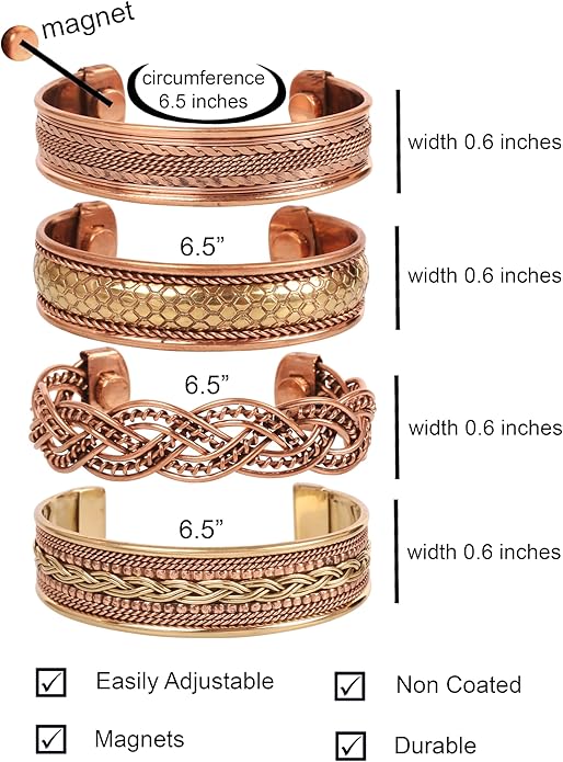 Touchstone copper bracelets | gift for men women |adjustable 100% pure solid real magnetic jewelry | handmade bracelet set combo | rope braided tibetan bangles.