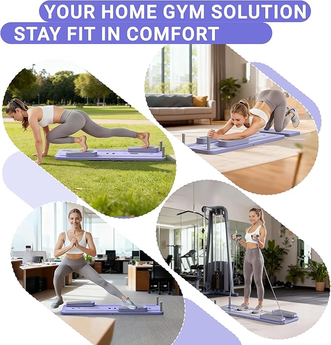 Pilates Equipment: Purple Pilates Kit, Reformer & Board for Home Workouts, Portable Home Pilates Machine Set, 41.7x16.1x1.2 in, Flo Pilates Reformer 2025 Accessories for Women