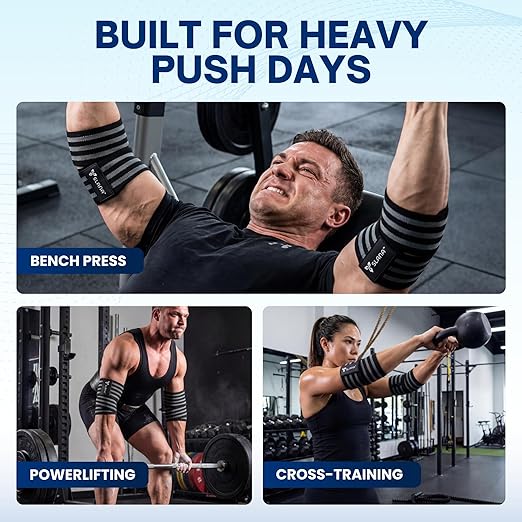 Elbow Wraps for Weightlifting – 40” Long Adjustable Compression - Elbow Sleeves Weightlifting Men with Hook-and-Loop Closure – Support for Heavy Pressing, Strength Training & Lifting Stability