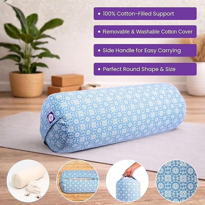 Yogikuti Iyengar Yoga Bolster for Restorative Yoga and Meditation – Lightweight Cotton Support Pillow with Handle for Easy Carry, Versatile for Pose Modification, Balance, Back Relief, and Relaxation