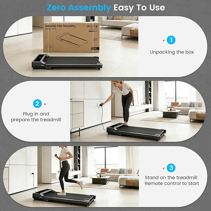 Walking Pad Treadmill for Home - Under Desk Walk Pads with Remote Control Mini Running Portable Electric Machine Adjustable Slim Compact with 0.6-4.0MPH Max up 220 Lbs Modes for Office Small Spaces