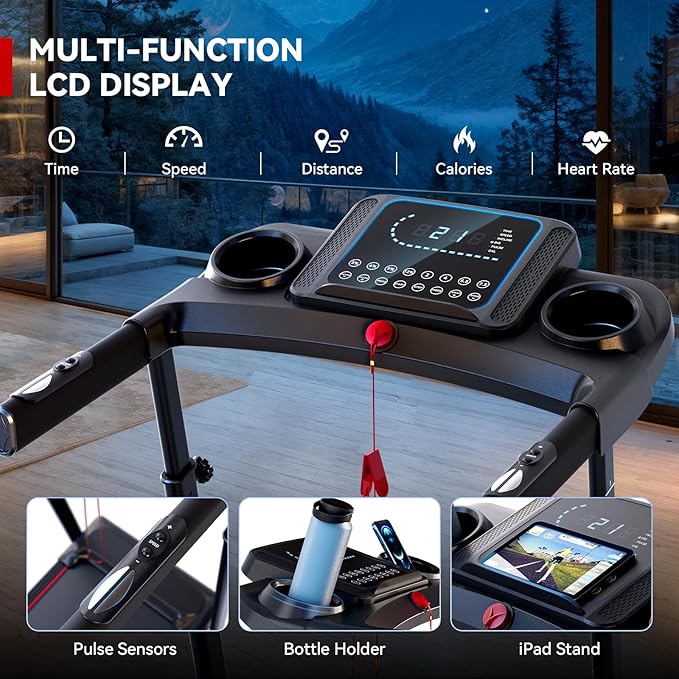 8.7MPH Treadmills for Home, Walking Pad Treadmill with 15% Auto Incline, Portable Treadmill with Handle, 350 lbs Weight Capacity, Heart Rate(XXL)