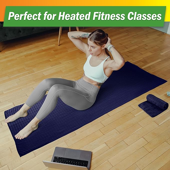 Yoga Mat Towel and Gym Towel Set - 2-Piece Non Slip Set for Hot Yoga, Pilates, and Gym - 72” x 24” Sweat Absorbent and Quick Drying Blanket with Corner Pockets for Mats by Wakeman (Navy)
