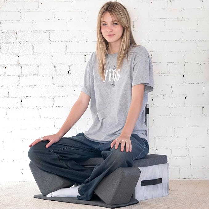 Ungloo Box Meditation Floor Chair, Back Support, Knee and Hip Support, Knees, Portable and Lightweight (Gray)
