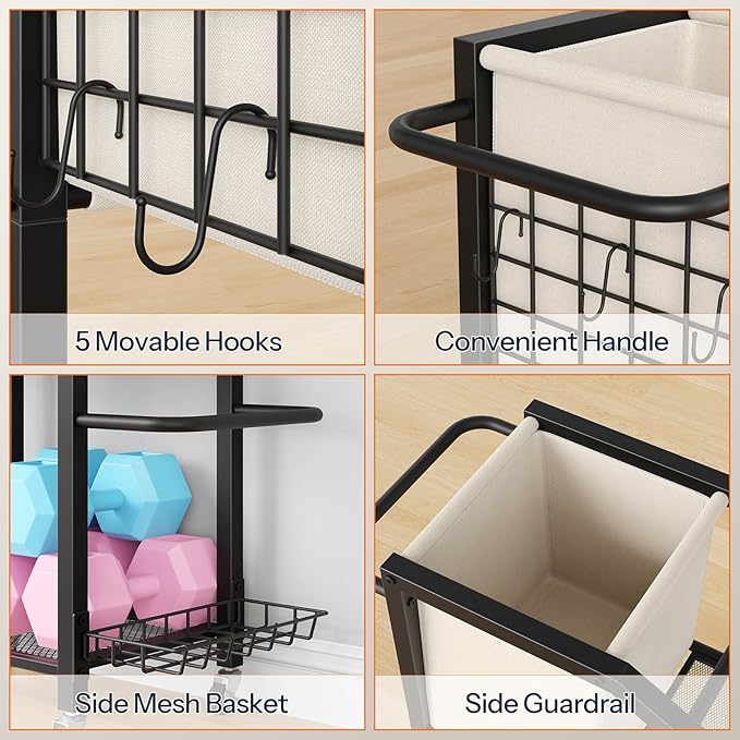 HOOBRO Dumbbell Rack, Weight Rack for Dumbbells, Yoga Mat Storage Rack, Home Gym Storage Rack for Dumbbells Kettlebells Foam Roller, Workout Storage Organizer with Wheels & Hooks, Black BE85CJ01N1