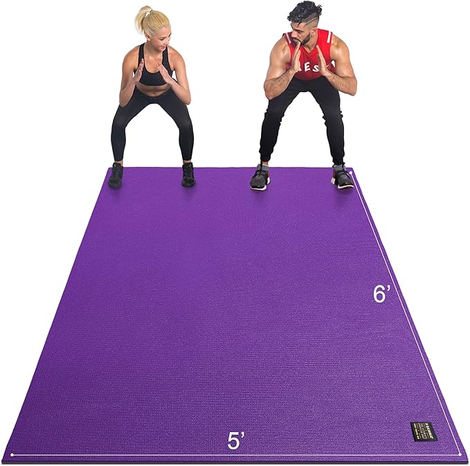 GXMMAT Large Exercise Mat 6'x4'/6'x5'/6'x6'(7mm), Thick Workout Mats for Home Gym Flooring, Extra Wide Non-Slip Durable Cardio Mat, Shoe Friendly, Perfect for Plyo, MMA, Jump Rope, Weights, Fitness