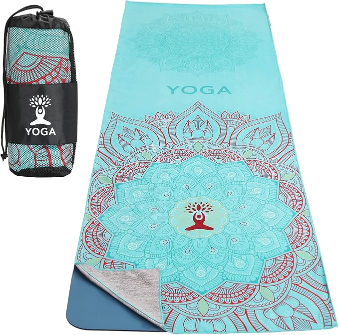 MoKo Hot Yoga Towel, Non-Slip Yoga Mat Towel with Grip Dots, 74.4"×27.3" Yoga Mat Cover for Pilates, Fitness, Meditation, Swimming Pool, Beach, Travel Yoga Mat with Corner Pockets