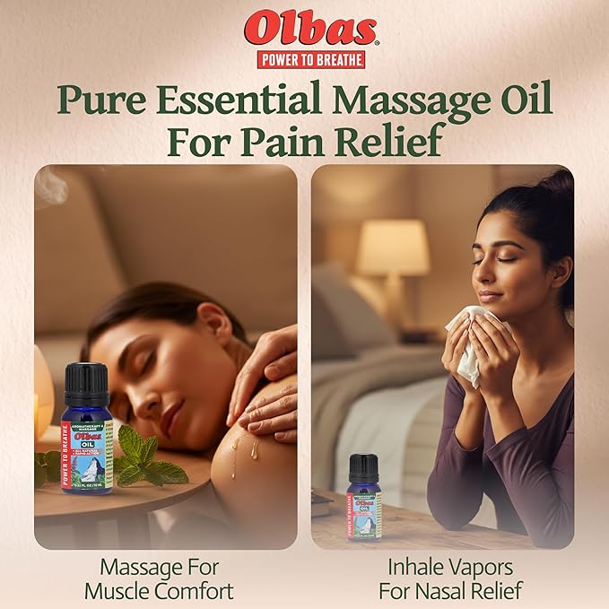 Olbas Massage and Aromatherapy Oil, 1.65 Fl Oz,body massage oil, Swiss Herbal Remedies with Pure Essential massage oils for muscle relaxing and soothing comfort for pain relief.
