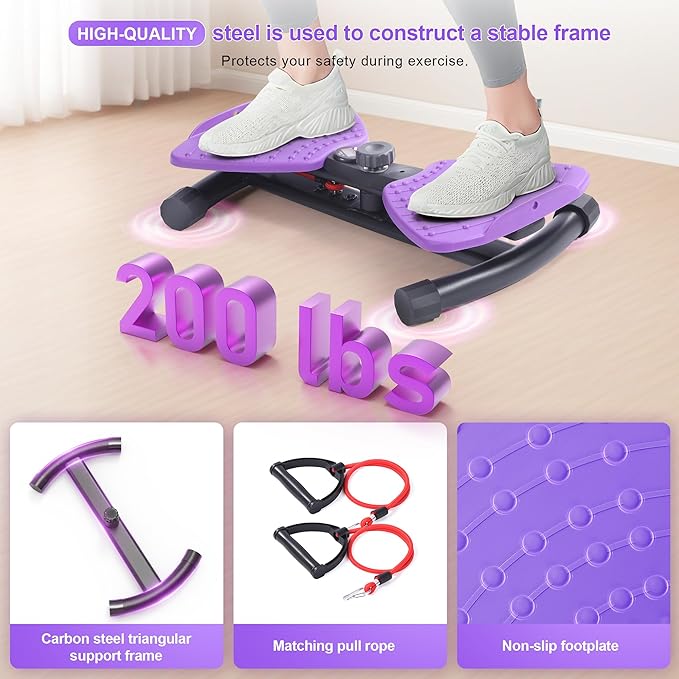 Waist Twister Machine Exercise With Digital Display To Track Time, Reps And Calories Burned, Waist twister machine With Balance Rope, Noiseless Abs Twister Plate, Holds 220 Lbs (purple and black)