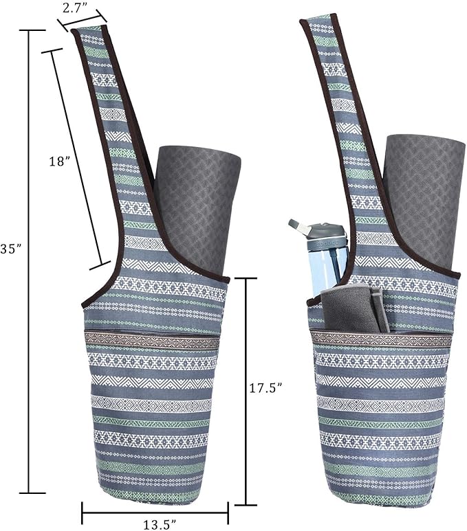 Ewedoos Canvas Yoga Mat Bag Fits Most Mats Yoga Bag with Large Storage Pockets to Hold More Accessories Ideal for Pilates Workout Gifts & Travel