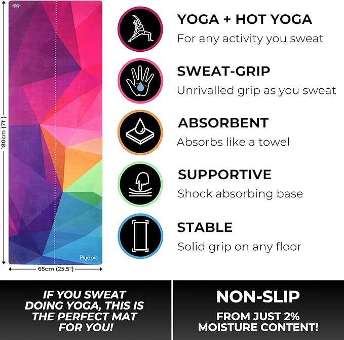 Plyopic. All In One Yoga Mat | Luxury Sweat-Grip Mat/Towel Combo | Ideal for Yoga, Hot Yoga, Bikram, Pilates, Workout & Exercise | Eco-Friendly Natural Rubber