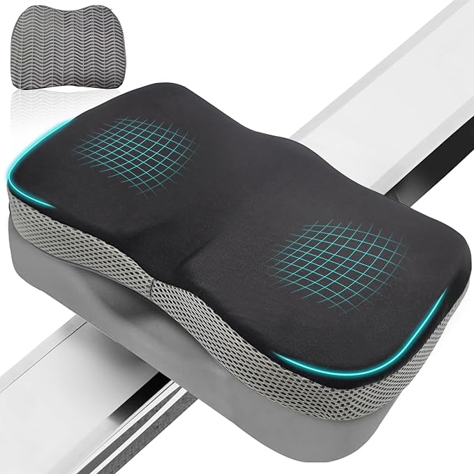 Rowing Machine Seat Cushion for Concept 2 Rower – Memory Foam Pad with Non-Slip Base & Washable Cover – Fits Concept 2 Model D/E, WaterRower, Recumbent Bike & Indoor Rowers
