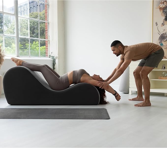 Avana Chakra Yoga Chaise - 2 Adjustable Headrests & Handles with Adjustable Straps, Micro-Velvet/Microloop, Grey & Grey