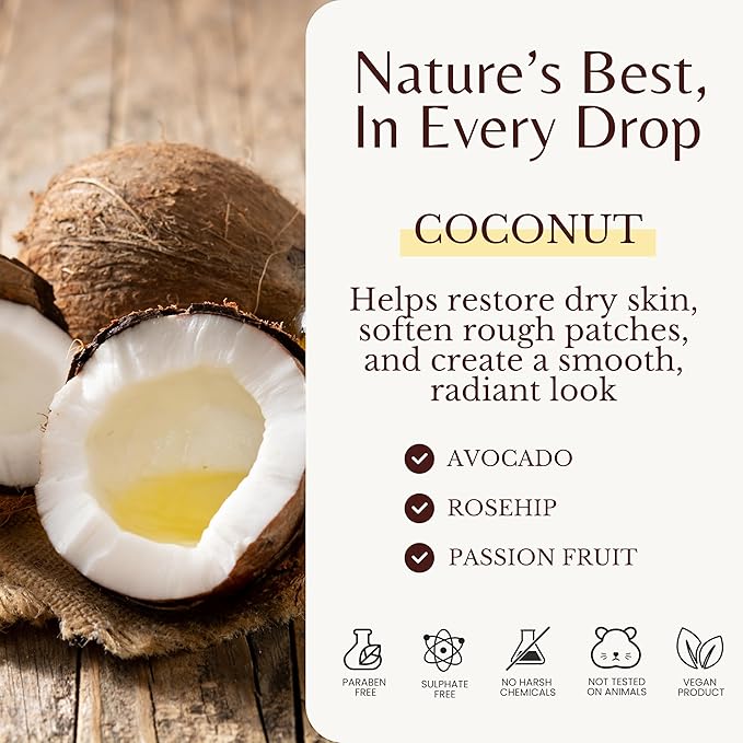 Tropical Coconut Massage Oil for Massage Therapy, Soothing Massage Oil with Coconut & Passion Fruit Oil for Muscle Relaxing, Skin Moisturizing & Hydrating, 2-Pack