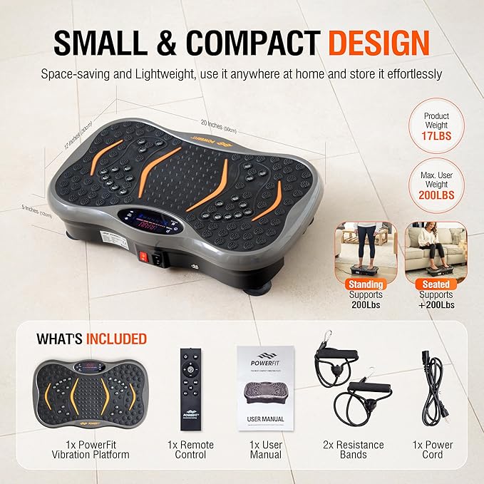 Powerfit Vibration Plate Exercise Machine - Waver Full Body Vibration Platform for Weight Loss & Lymphatic Drainage