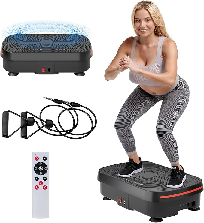 Vibration Plate Exercise Machine with Resistance Bands & Remote Control – 99 Speed Levels, 450lbs Capacity Vibration Platform for Weight Loss, Lymphatic Drainage & Full Body Home Gym Workout
