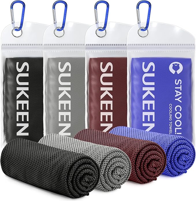 Sukeen 4 Pack Cooling Towels (40"x12"), Cooling Neck Wraps, Ice Towel, Soft Breathable Chilly Towel,Microfiber Towel for Yoga,Sport,Running,Gym,Workout,Camping,Fitness,Workout & More Activities