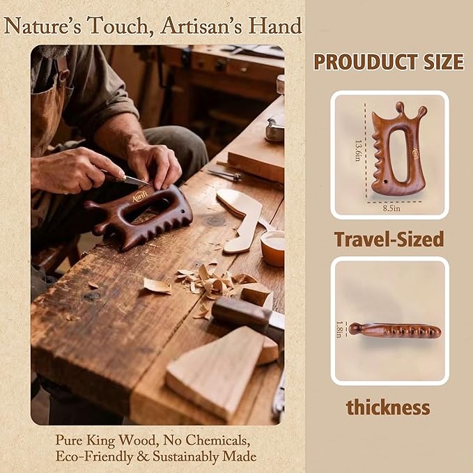 Wooden Gua Sha Massage Tool for Face & Body – Dual Trigger Point Acupressure Massager for Nose & Eye Area, Manual Muscle Scraper with Ergonomic Grip for Jawline & Neck Relief in Gift Box