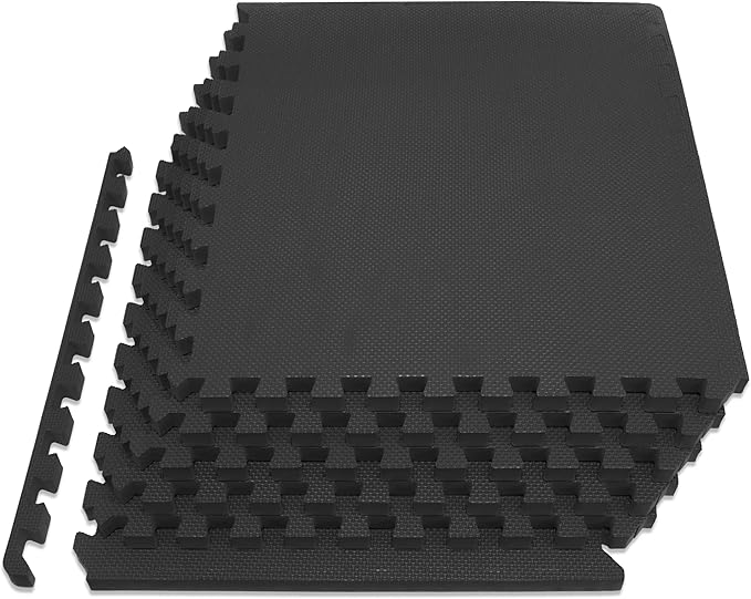 ProsourceFit Weaved Pattern Extra Thick Exercise Puzzle Mat ¾-inch, EVA Foam Interlocking Tiles for Protective, Cushioned Flooring for Home and Gym Equipment; Black, 24 SQ FT, 6 Tiles