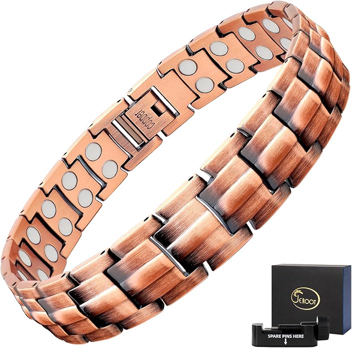 JEROOT Men's 99.99% Pure Copper Magnetic Bracelet, 3500 Gauss Magnets Adjustable with Sizing Tool