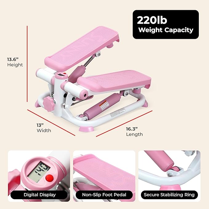 Sunny Health & Fitness Mini Steppers for Exercise at Home, Stair Step Workout Machine, Full Body Cardio Equipment, with Optional Free SunnyFit App Connection and Resistance Band