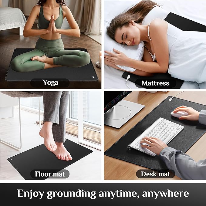 Grounding Mat for Work, Earth Grounding Pad with Conductivity Test Pen & 15ft Grounding Cord, Grounded Mats for Pain Relief, Muscle Relaxation, Indoor Grounding at Home, Office, Work. (10x26.7in)