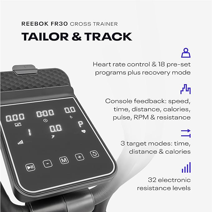 Reebok FR20 Home Elliptical Cross Trainer, Black, Cardio Exercise, 8 Resistance Levels, 264 lb. Capacity, Plus 60 Day Free Kinomap Membership