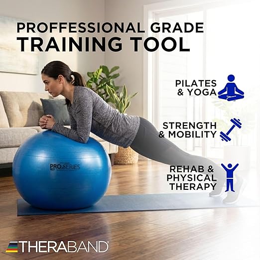 THERABAND Standard Exercise Ball, 30" Blue Stability Trainer for 6'2"–6'8" Users, Yoga & Pilates Ball, Balance & Core Trainer, For Athletes Fitness at Gym & Home
